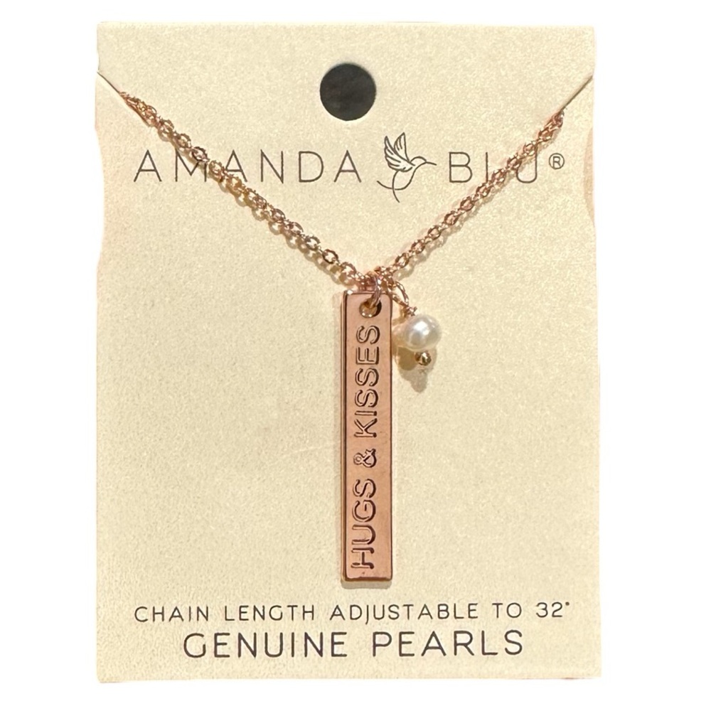AMANDA BLU Genuine Pearls “Hugs & Kisses” Adjustable 32” Chain Rose Gold NEW
